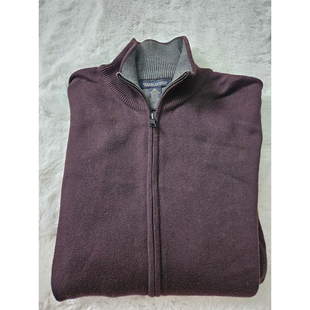 Banana Republic Mens XL Brown Stretch Pima Cotton Full Zip Sweater Jack